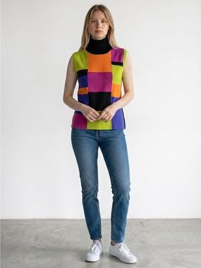 Vintage Andrea Viccaro Silk Blend Sleeveless Colorblock Tank Top Size L